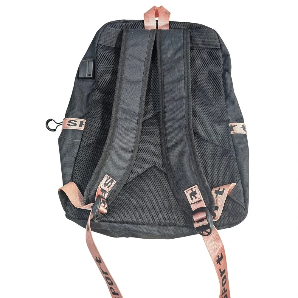 Demon Slayer Anime Backpack Black Pink Lace Up USB Port Tanjiro Nezuko Chibi